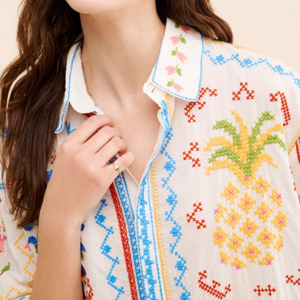 Farm Rio Embroidered Cotton Blouse - Picture 4 of 15